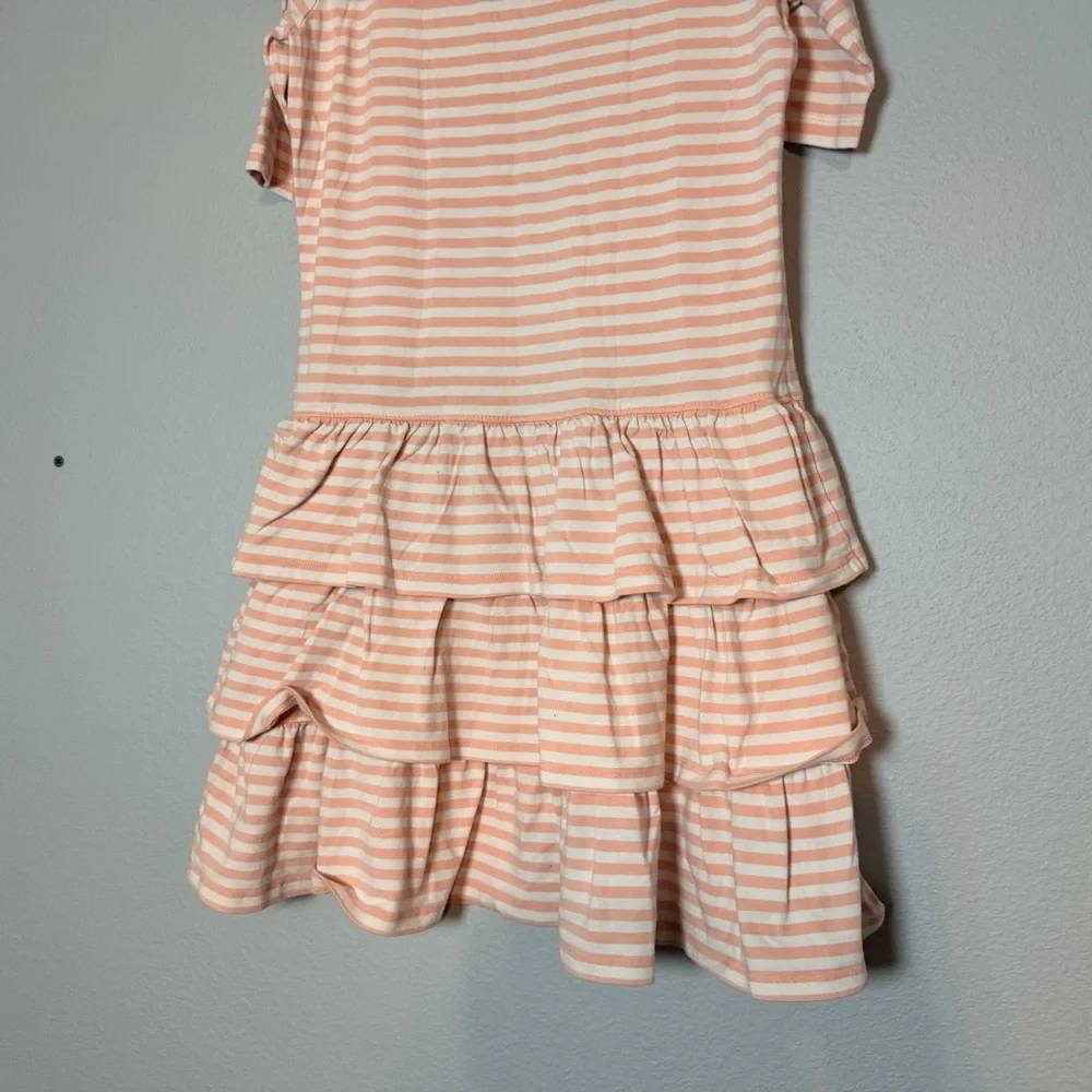 Hanna Andersson Girls Tiered Dress Size 140 or 10 Pink White Striped Ruffles